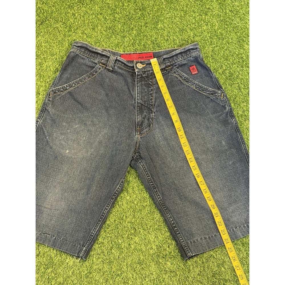 Vintage JNCO Jorts Mens 34 Dark Denim Skull Embroidered Y2K Shorts - Picture 14 of 16